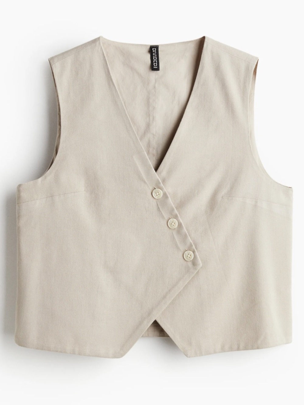 NWOT Women’s H&M Light Taupe ASYMMETRIC-FRONT SUIT VEST 100% Cotton Large